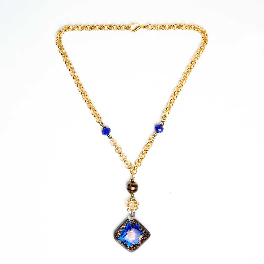 Collier Venezia Verre De Murano Bleu Et Marron Habiba Jewellery